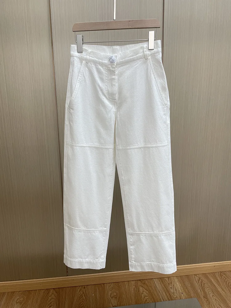 Женские белые джинсы длиной до щиколотки, повседневные, на молнии, Прямые, с высокой талией, хлопковые, весна-лето 2023, женские джинсовые брюки