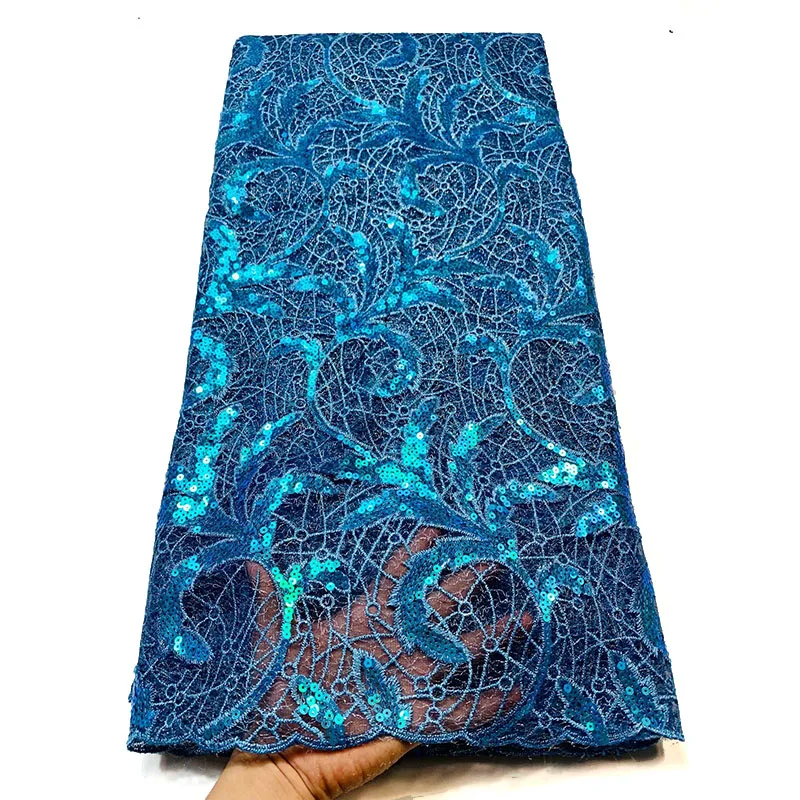 Новое поступление модной Африканской кружевной ткани с пайетками, высококачественная синяя кружевная ткань ручной работы из Ганы, французский тюль для нигерийцев 02
