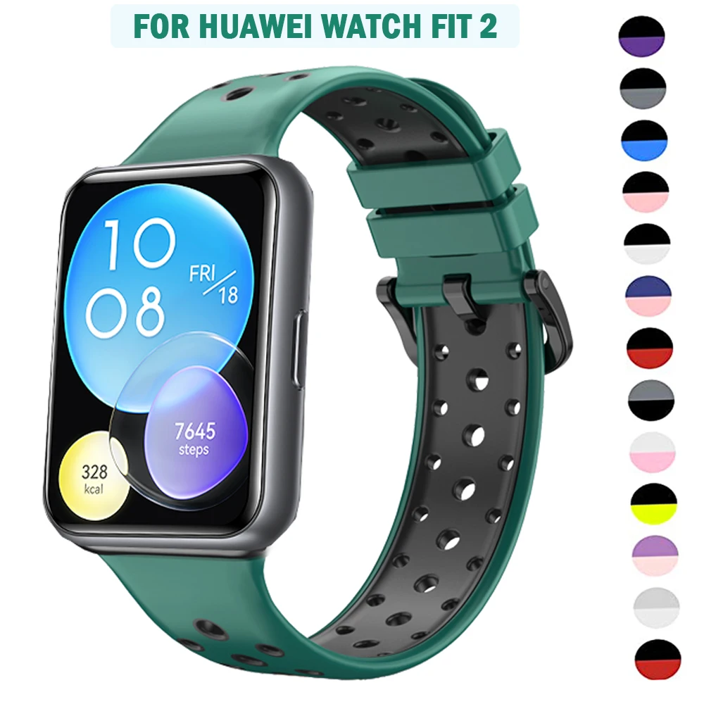 Спортивный силиконовый ремешок для Huawei Watch FIT 2-полосные умные часы с петлей на запястье Ремешок для часов Дышащий браслет Аксессуары fit2 correa