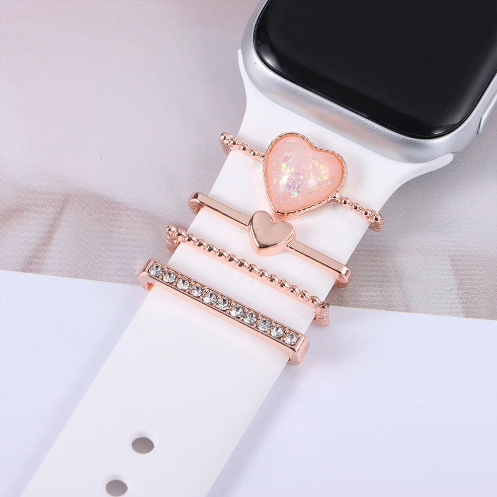Для Apple Watch ремешок с металлическими подвесками, украшение, розовые милые женские часы, кольцо с бриллиантом, модный ювелирный ремешок, декоративный ремешок