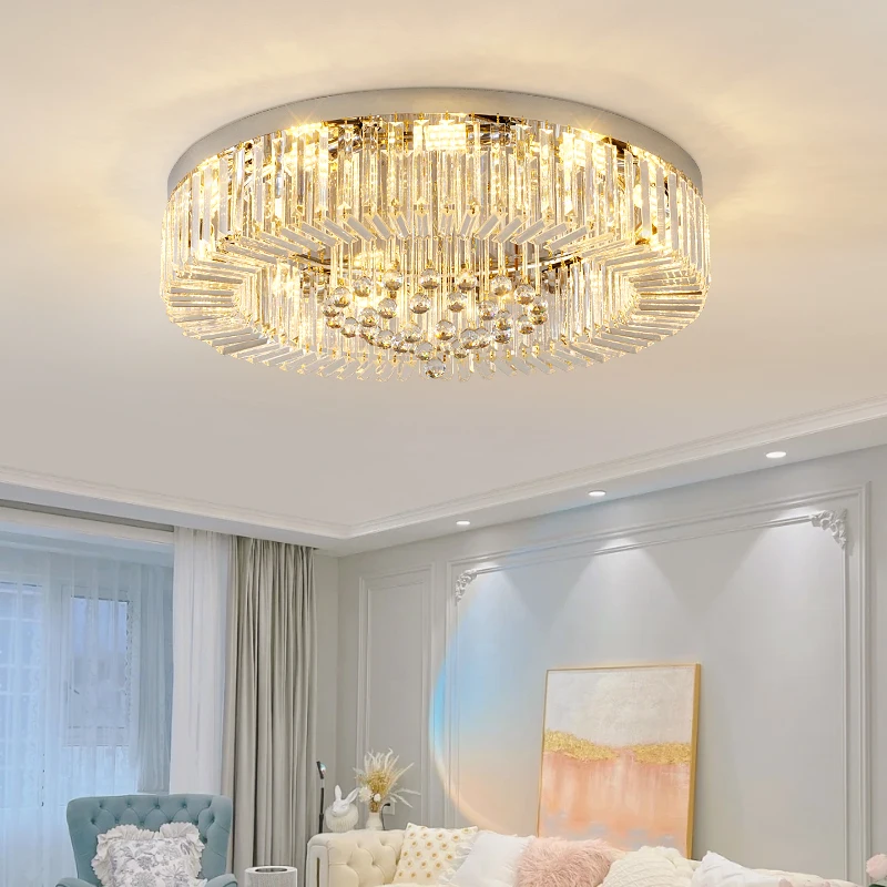 Современный потолочный светильник класса люкс из прозрачного хрусталя Lustre для гостиной, спальни, домашнего декора для виллы, комнаты Круглый Светильник