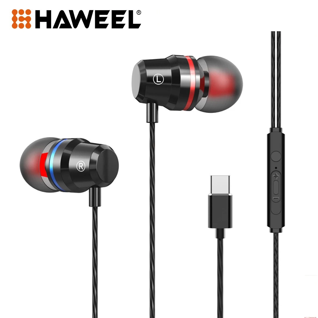 HAWEEL USB-C / Type-C Интерфейс В ухо Проводные наушники Mega Bass с микрофоном Для Huawei P20 Pro / Xiaomi Mi9 8 / Samsung наушники-вкладыши