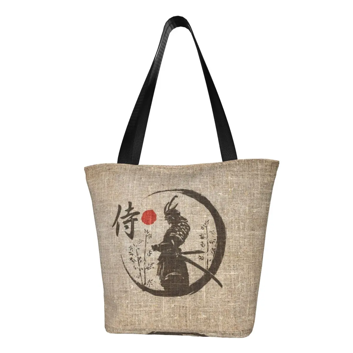 Сумки для покупок с японским словом Samurai, забавные холщовые сумки для покупок через плечо, портативная сумка большой емкости