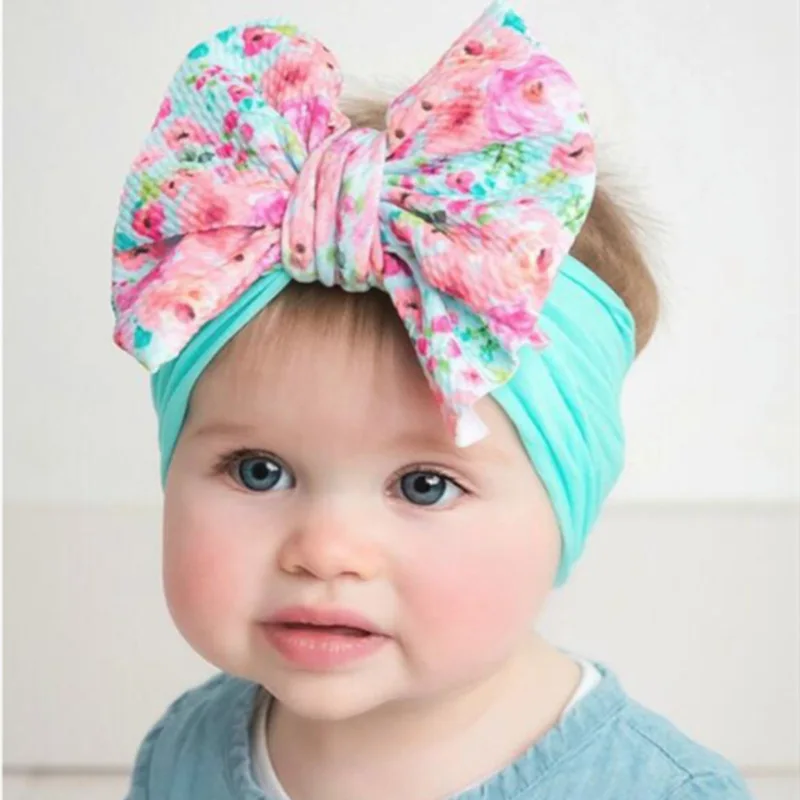 1 шт. Повязка на голову с большим бантом для новорожденных, красочные Эластичные Мягкие повязки на голову для девочек, аксессуары для волос для младенцев 0-18 месяцев