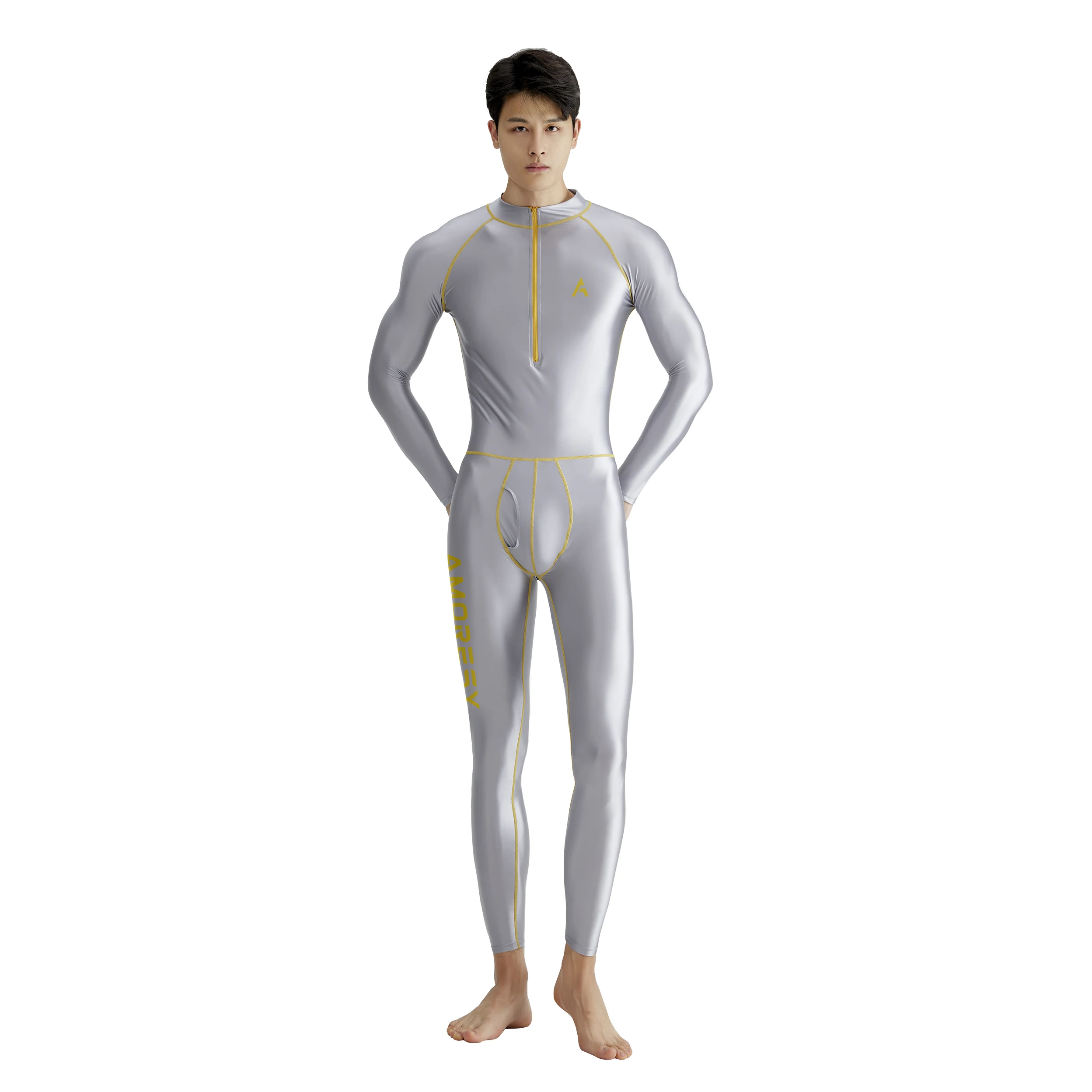 Брюки на молнии на груди серии AMORESY Apollo с длинным рукавом и брюками в девять четвертей, спортивная обтягивающая цельнокроеная одежда