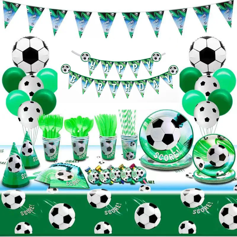 8 Гостей Зеленый Футбол Одноразовая Посуда Футбольный счет Салфетки Тарелки Футбол Спорт День Рождения Мальчика