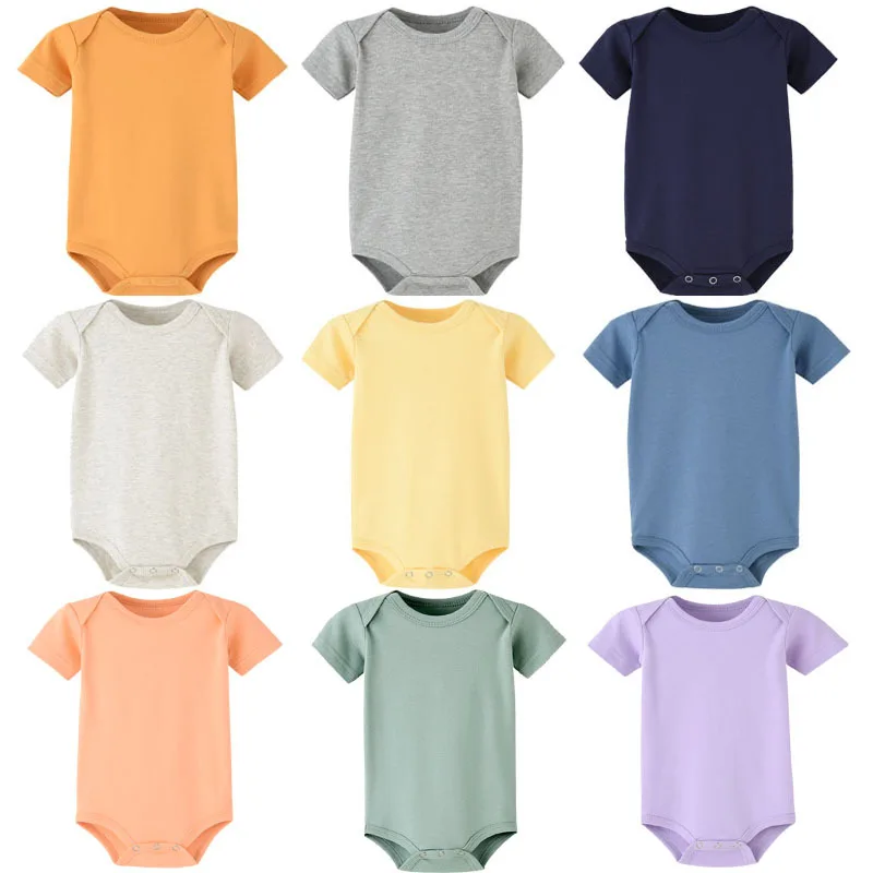 Комбинезон для новорожденных, летний комбинезон из хлопка с коротким рукавом, классические боди для малышей, пижамы, однотонная одежда для мальчиков и девочек