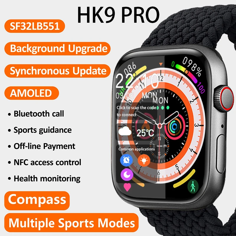 Смарт-часы HK9 PRO серии 8 для женщин, умные часы с NFC AMOLED экраном, мужские часы с функцией Bluetooth, водонепроницаемая беспроводная зарядка для Apple Watch