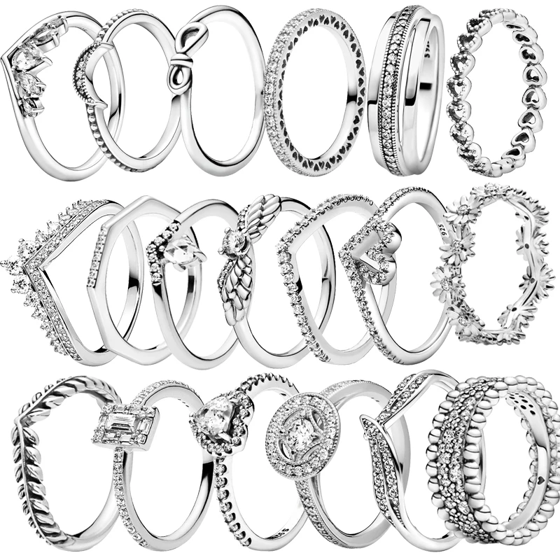 Новое женское кольцо из стерлингового серебра 925 пробы с изображением Луны и крыльев Ангела, сверкающее, оригинальное брендовое подарочное украшение для женщин