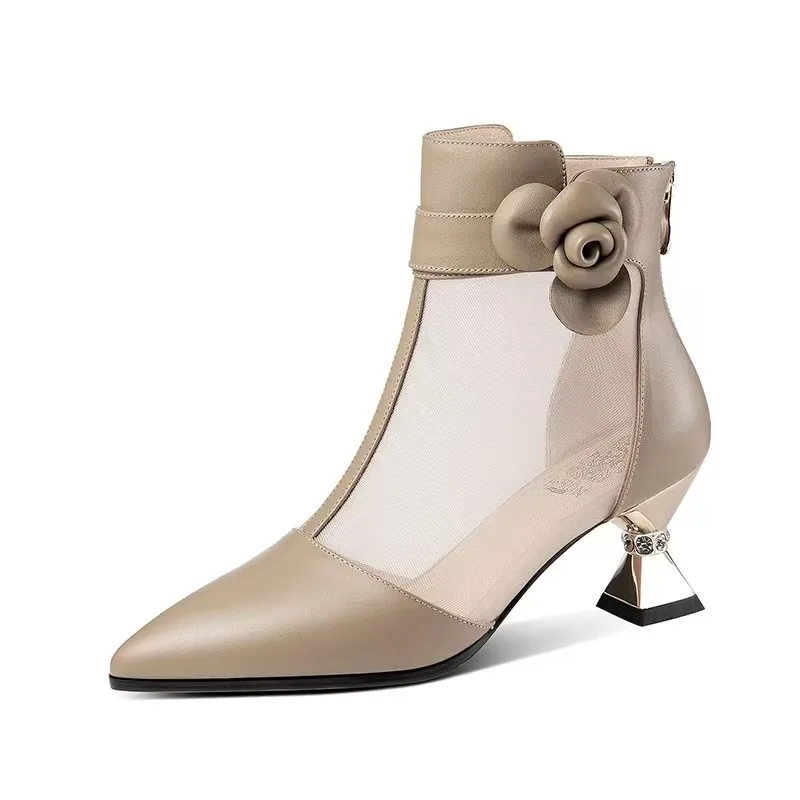 2023 Новые женские ботинки на толстом каблуке, сандалии в британском стиле в стиле ретро с острым носком, женская сетчатая дышащая женская обувь, обувь для женщин