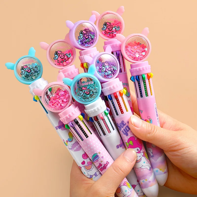 24 шт./лот Креативная шариковая ручка с единорогом 10 цветов, милые шариковые ручки 0,5 мм, Офисные школьные письменные принадлежности