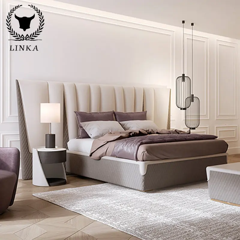 Легкая роскошная двуспальная кровать в итальянском стиле, большая квартира, главная спальня, кожаная художественная кровать 1,8 м, вилла, большая кровать на заказ