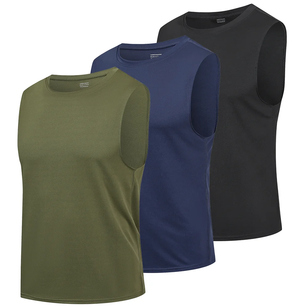Мужские майки для бега, 3 комплекта, дышащие футболки без рукавов для тренировки мышц, летние жилеты для фитнеса в тренажерном зале
