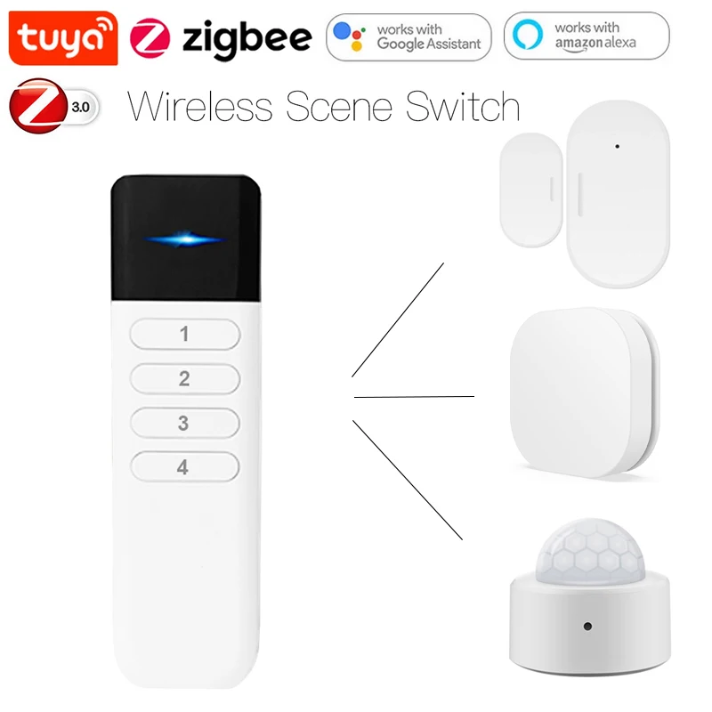 Tuya Zigbee Smart Scenario 4 Кнопки Беспроводного Пульта Дистанционного Управления PIR Motion 1 Кнопка Сцены Датчик Двери Домашняя Безопасность для Alexa Google Home