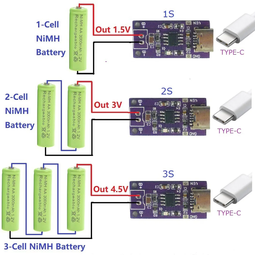 Модуль зарядного устройства никель-водородного аккумулятора Type-C 1S, 2S, 3S 1,5 В, 3 В, 4,5 В, Плата зарядки с функциями двойной защиты