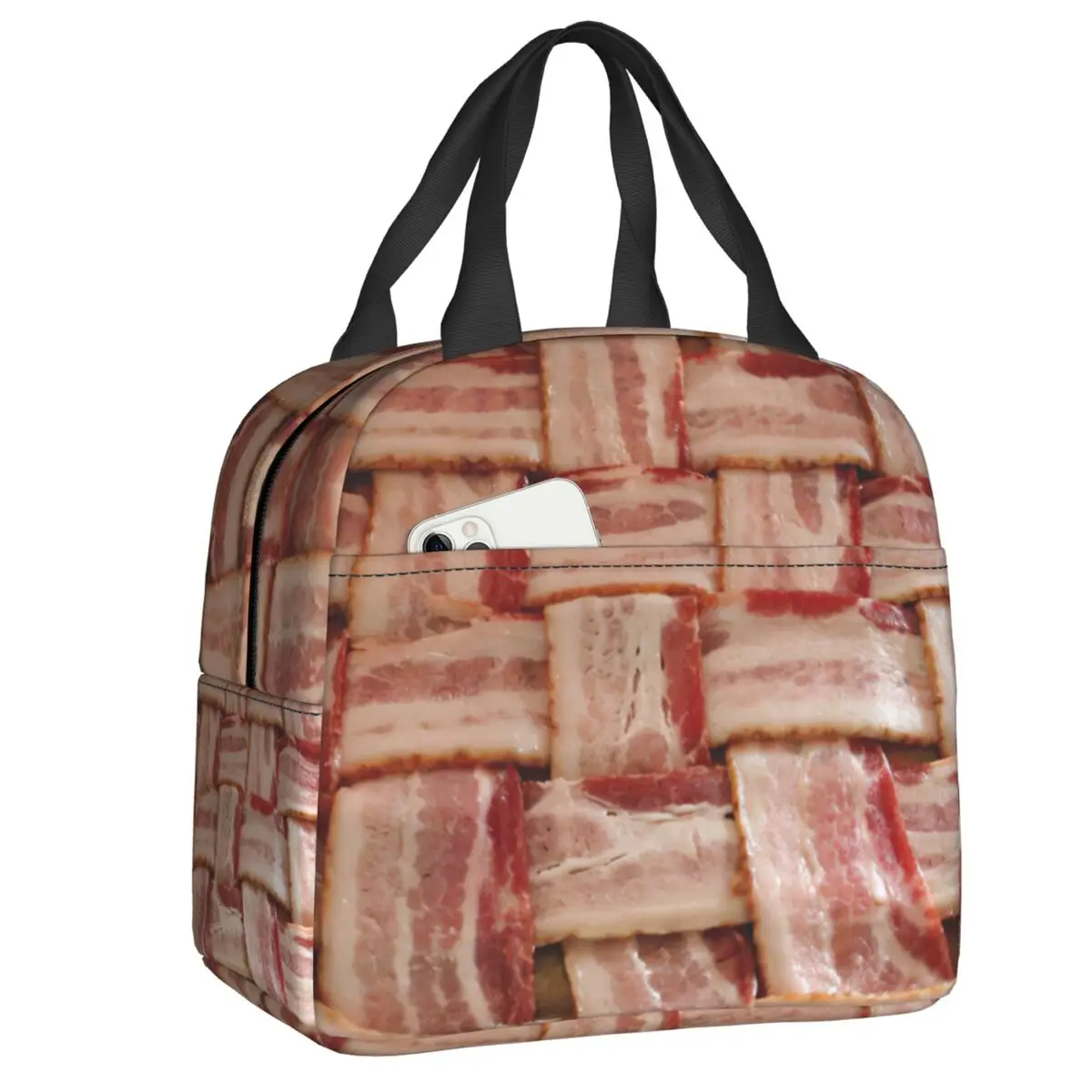 Изготовленная на Заказ забавная сумка для ланча с рисунком бекона в клетку для любителей мяса, женские термоохладители, изолированные Ланч-боксы для учащихся школы