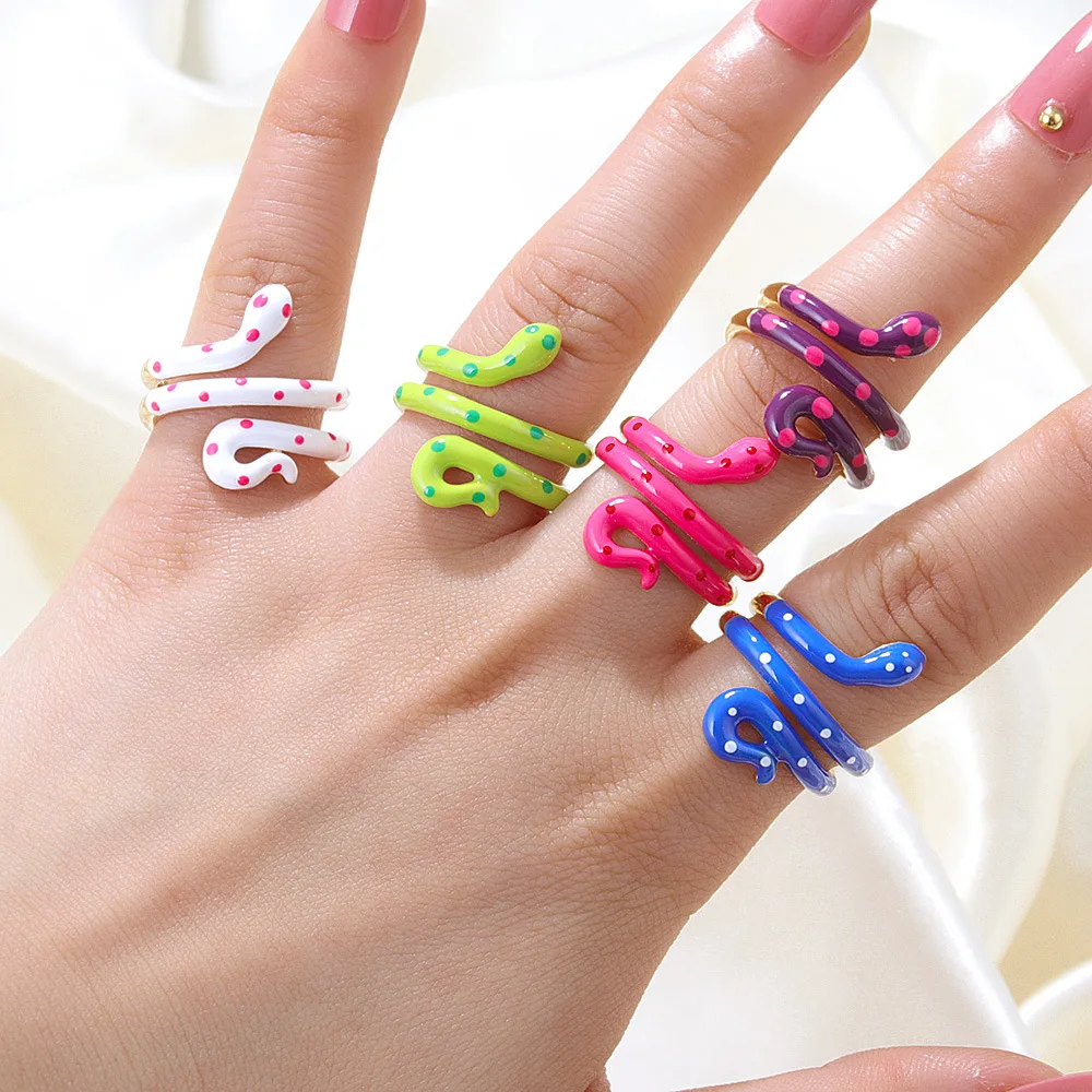 Цена кольца в стиле панк-змея, Многоцветные ювелирные изделия, кольцо для друзей на вечеринку, хип-хоп Летние Женские аксессуары с регулируемым стеком
