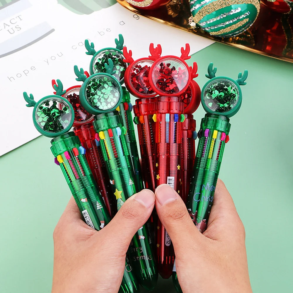 Шариковая ручка нажимного типа из милой Рождественской серии, канцелярские принадлежности из мультфильмов Каваи, Новогодние подарки для детей и студентов
