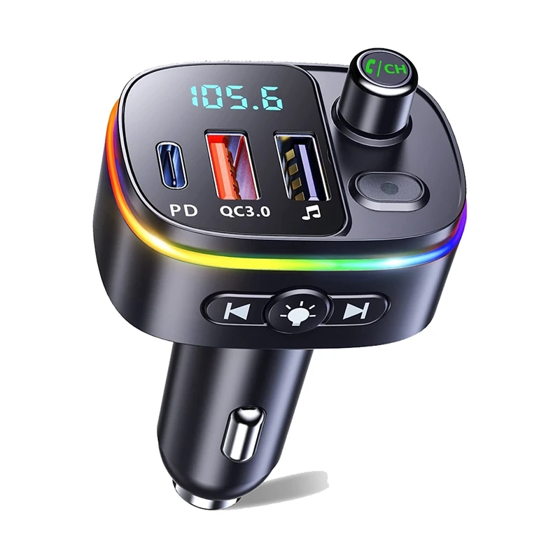 Автомобильный Bluetooth FM-передатчик, 9 режимов RGB-освещения, громкая связь, автоматический MP3-плеер, USB-зарядное устройство