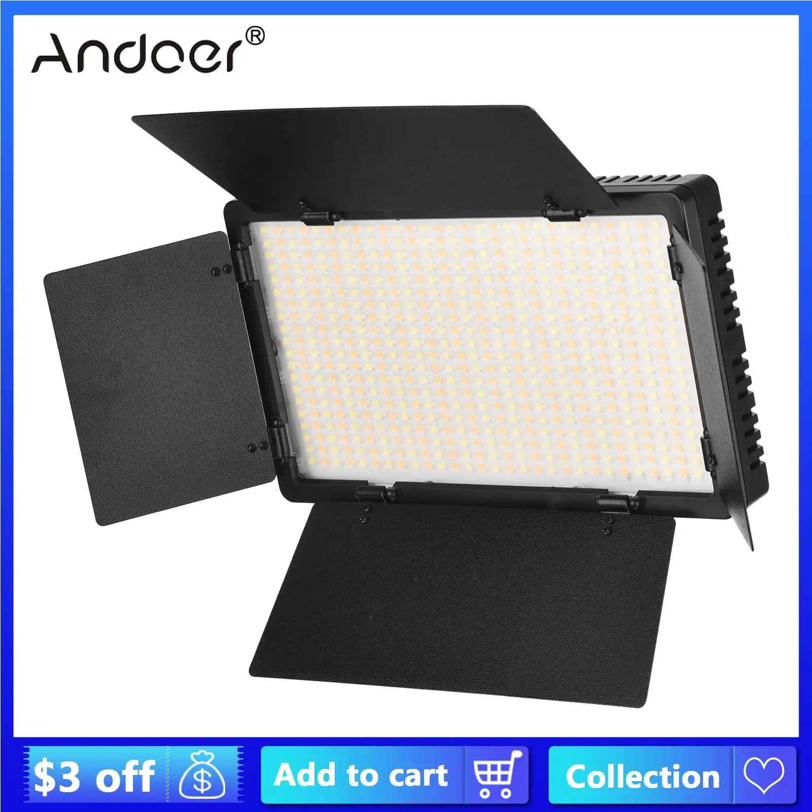 Andoer LED Video Light Профессиональная Световая Панель для Фотосъемки 3200-5600K с Дверцей Бара для Фотосъемки Видео В Прямом Эфире Макияж