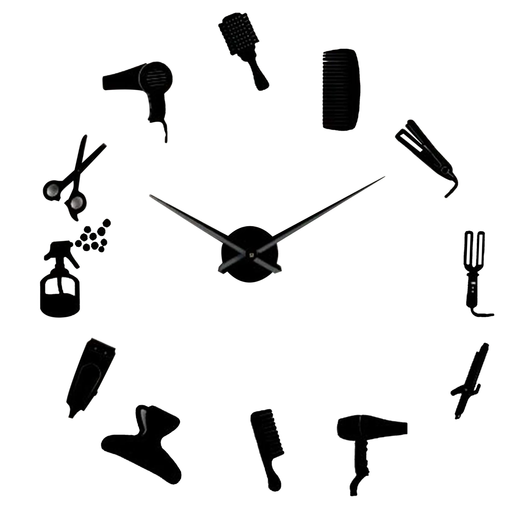 Гигантские настенные часы для парикмахерской своими руками с зеркальным эффектом, наборы инструментов для парикмахера, Декоративные бескаркасные часы, Настенные часы для парикмахера