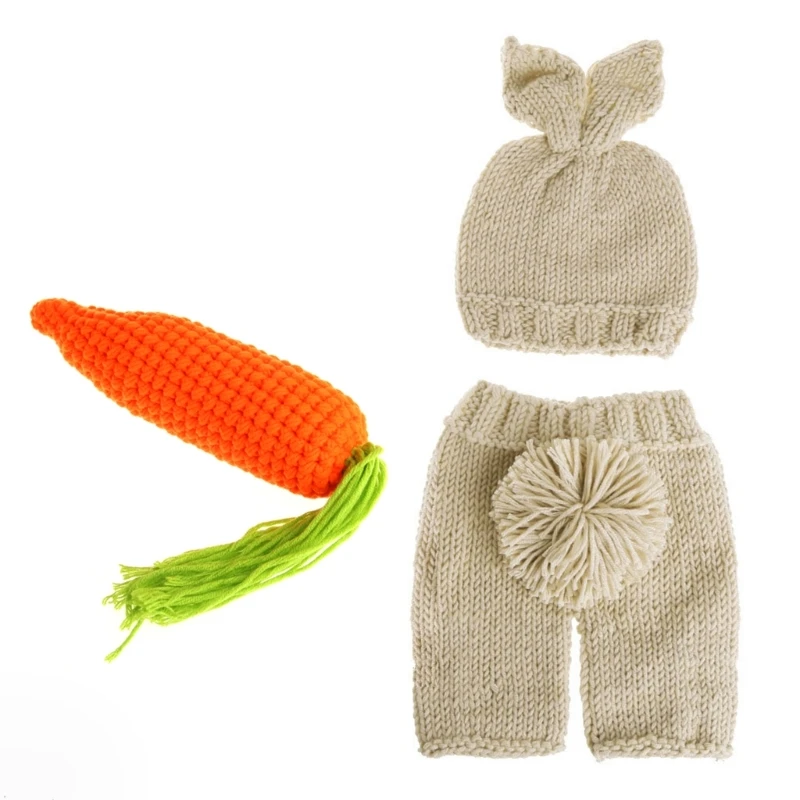 Y55B Реквизит для фотосъемки для маленьких мальчиков и девочек Унисекс, вязаные трусики и шапочка, игрушечный морковный головной убор, костюм кролика, одежда для новорожденных