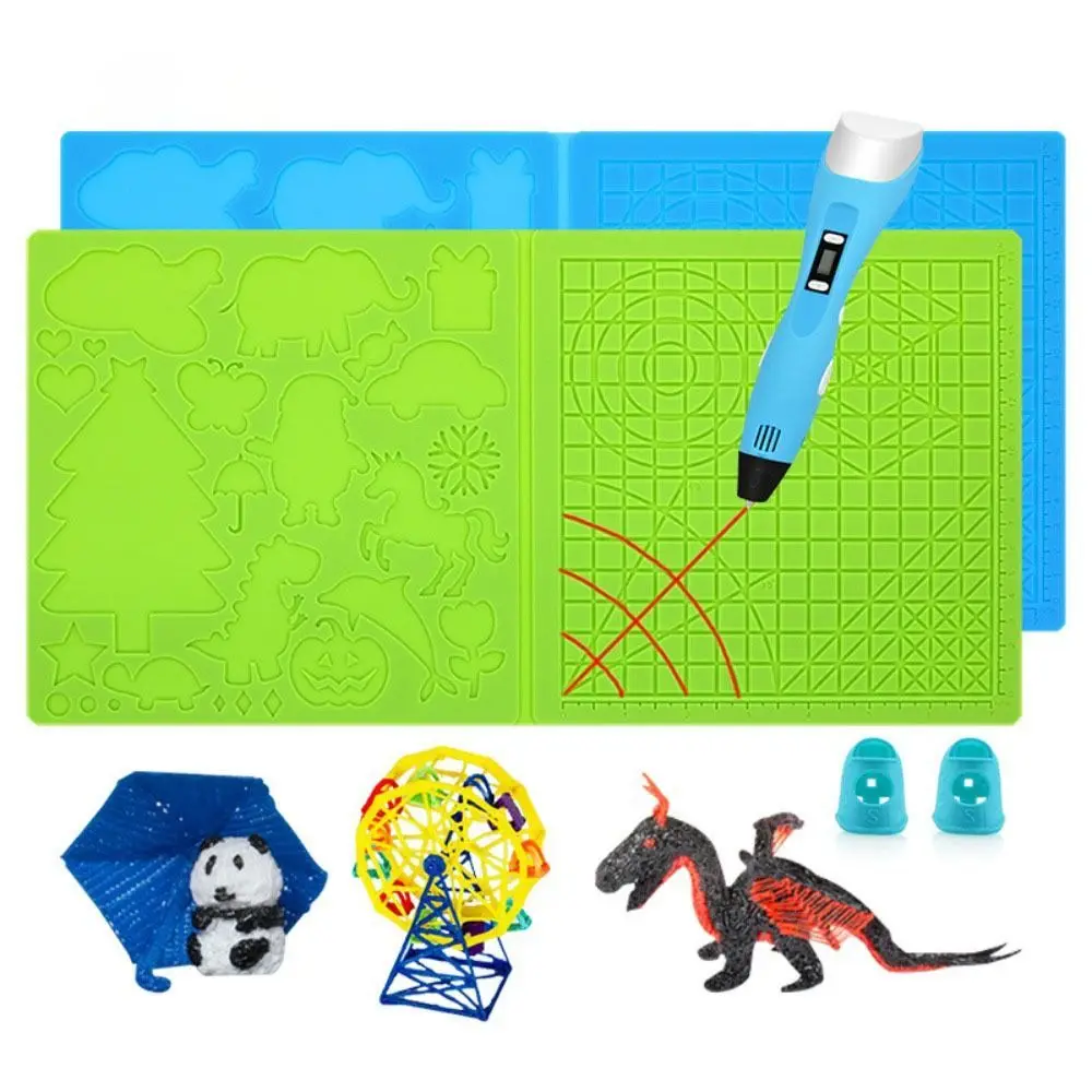 Ручка для 3D-печати, силиконовый коврик для дизайна с 2 протекторами для пальцев, инструменты для рисования шаблонов, силиконовый коврик для рисования для детей и взрослых