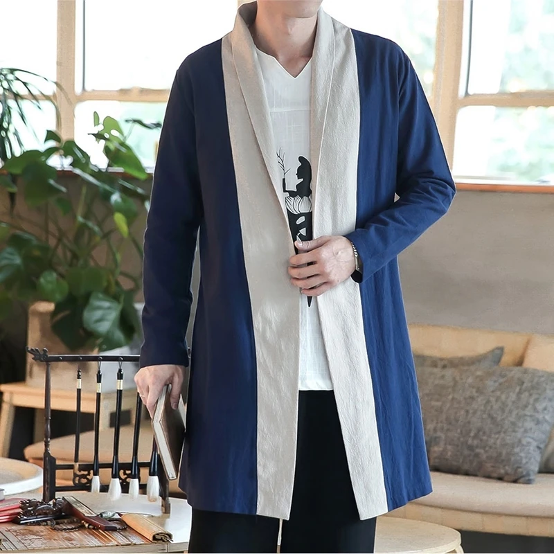 Кимоно мужская куртка мужская юката японское кимоно традиционная одежда льняная рубашка мужской костюм самурая Японская уличная одежда AA001