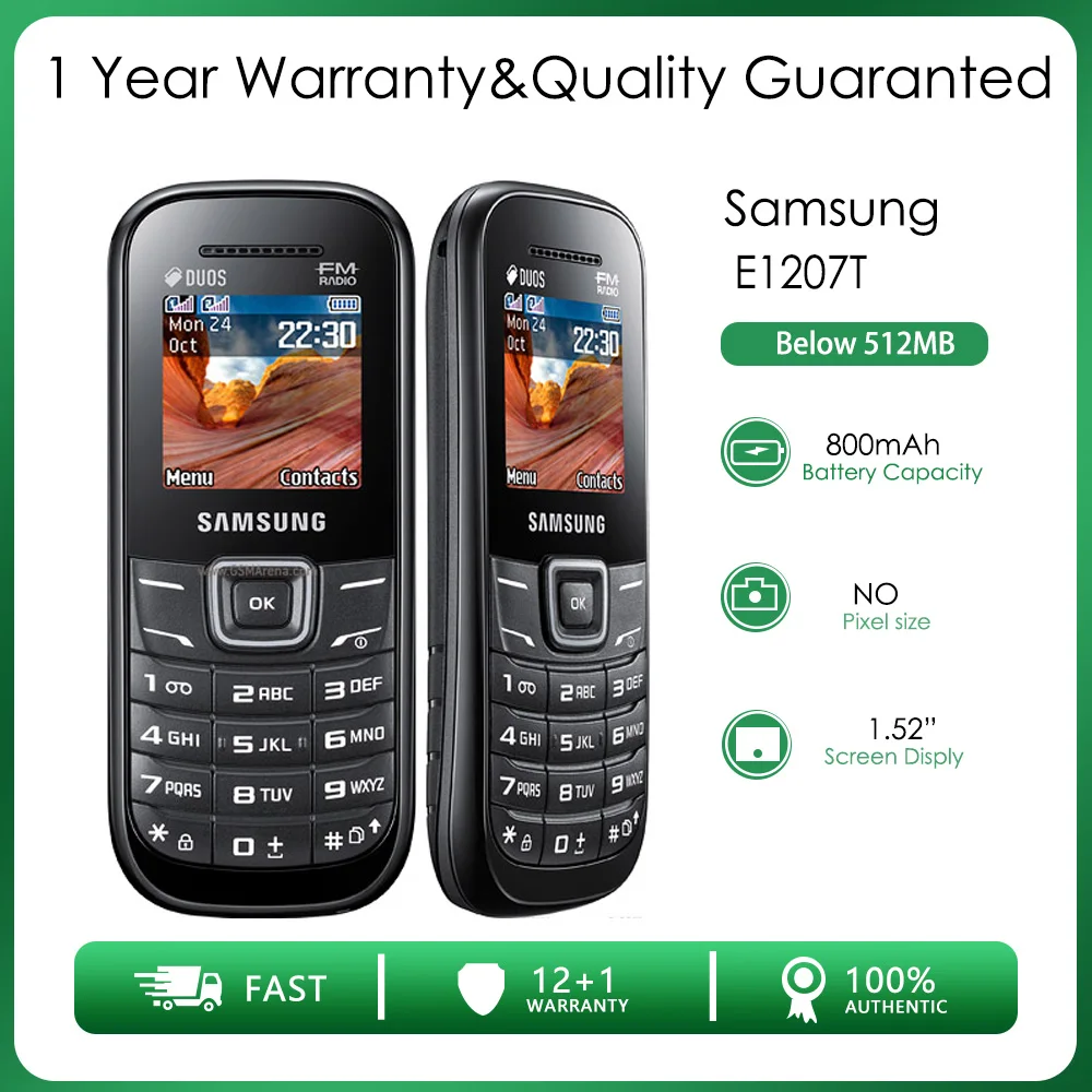 Оригинальный Разблокированный Samsung E1207T GSM 900/1800 с 2 SIM-картами 1,52 