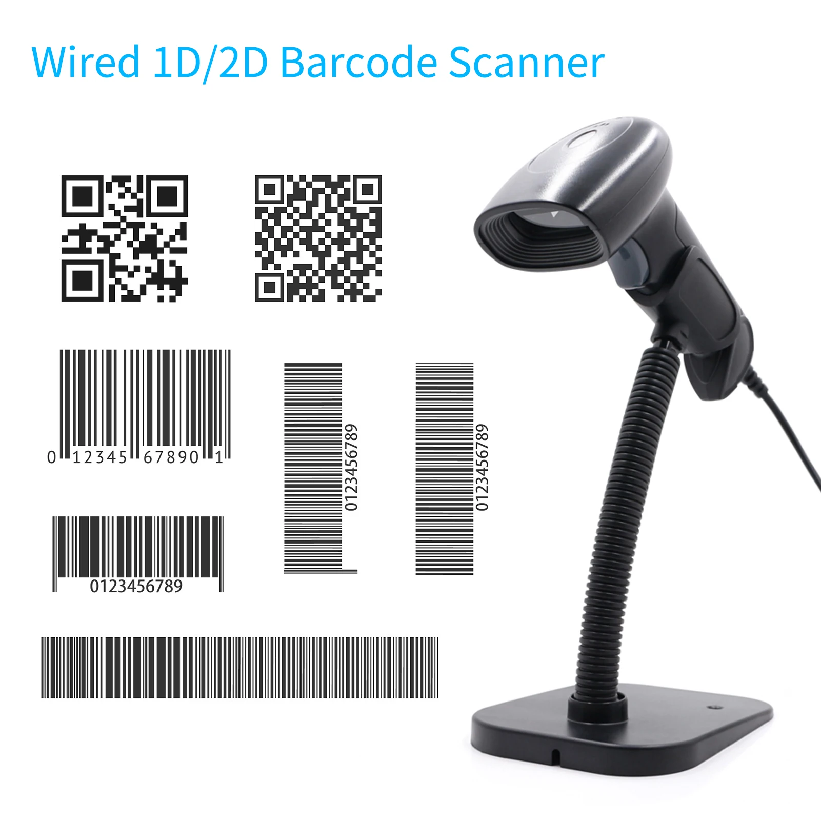 USB сканер штрих-кода 1D 2D QR Ручной проводной считыватель штрих-кода с подставкой Совместим с Windows XP/7/8/10 Система Android Linux