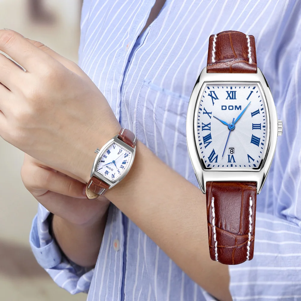 DOM Genuine watch Brand, роскошные женские часы, деловое розовое золото, нержавеющая сталь, женские кварцевые наручные часы с календарем G-1012