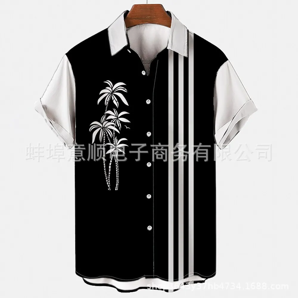 Мужская гавайская рубашка с короткими рукавами, большие размеры, мужские рубашки, летняя распродажа, Roupas Masculinas, сексуальная полосатая кокосовая пальма