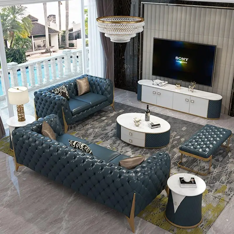 Вся гостиная из натуральной кожи, диваны Chesterfield для большой виллы, комплект диванов Nordic Recliner, домашняя мебель