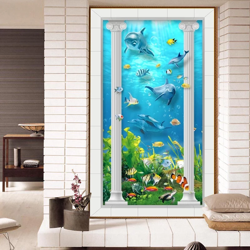 beibehang Пользовательская версия обоев с изображением морского дна, морских водорослей и рыб, бесшовные 3D-обои с изображением окружающей среды на крыльце