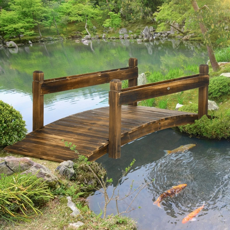 7,5-дюймовый деревянный садовый мостик с кашпо, витражная отделка, дугообразный пешеходный мостик с защитными перилами для заднего двора, пруда, ручья, витражное дерево