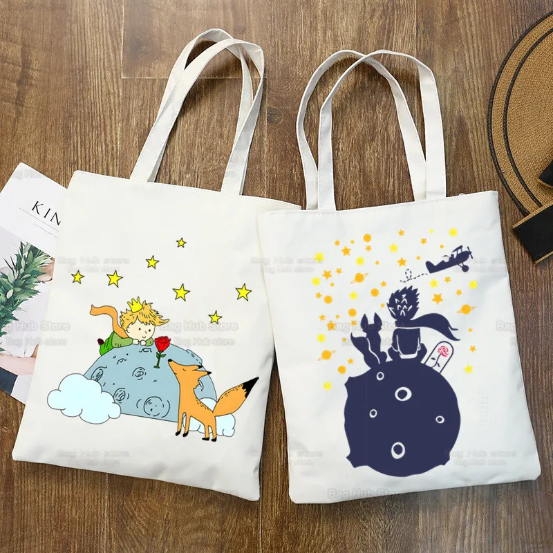 Маленький принц Earth Space Y2K Art Harajuku Kawaii Холщовые простые сумки для покупок с героями мультфильмов, модная повседневная сумка-пачакге для девочек