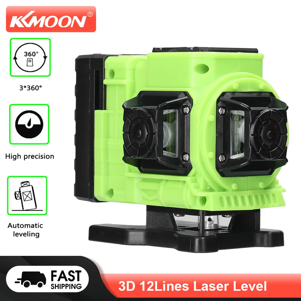 KKMOON 3D 12-линейный лазерный Уровень 3 ° Самовыравнивающаяся Машина Перезаряжаемый Инструмент для выравнивания с литиевой батареей Зеленый свет 532-нм лазерный Уровень