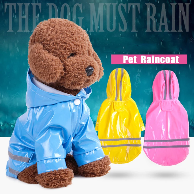 S-XL Летний уличный дождевик для щенков с капюшоном, водонепроницаемые куртки, плащ из искусственной кожи со светоотражающей полосой, одежда для собак, кошек, Одежда
