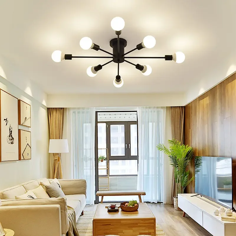 Простой и современный потолочный светильник в стиле спальни, теплая и уютная небольшая гостиная, персонализированная люстра