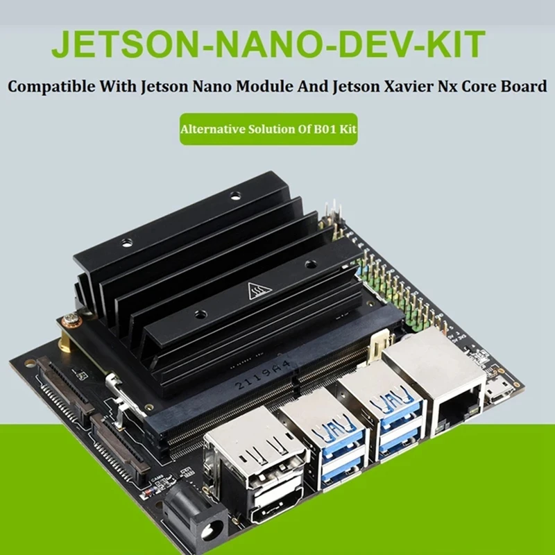 Для платы Jetson Nano Carrier с основной платой + Радиатор + Вентилятор + USB-кабель + Сетевая карта + Кабель питания EU Plug