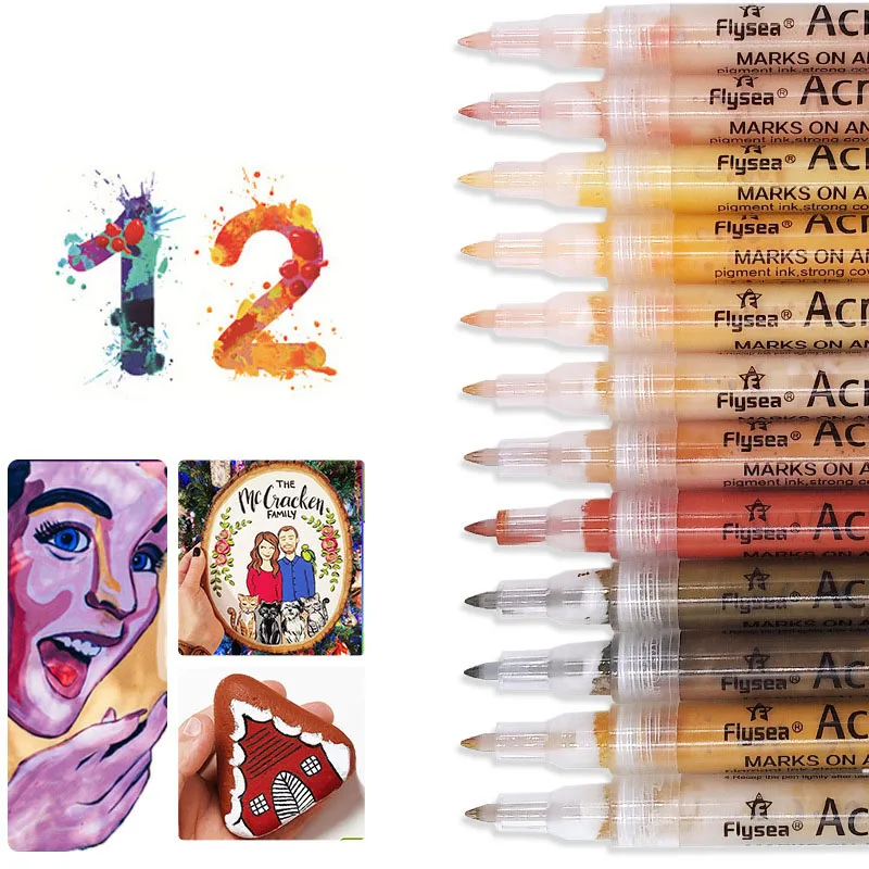 12 цветов, акриловые маркеры в тон кожи, принадлежности для рисования, сделай сам, маркеры для ручек на водной основе, инструмент для рисования из каучука, стеклокерамики