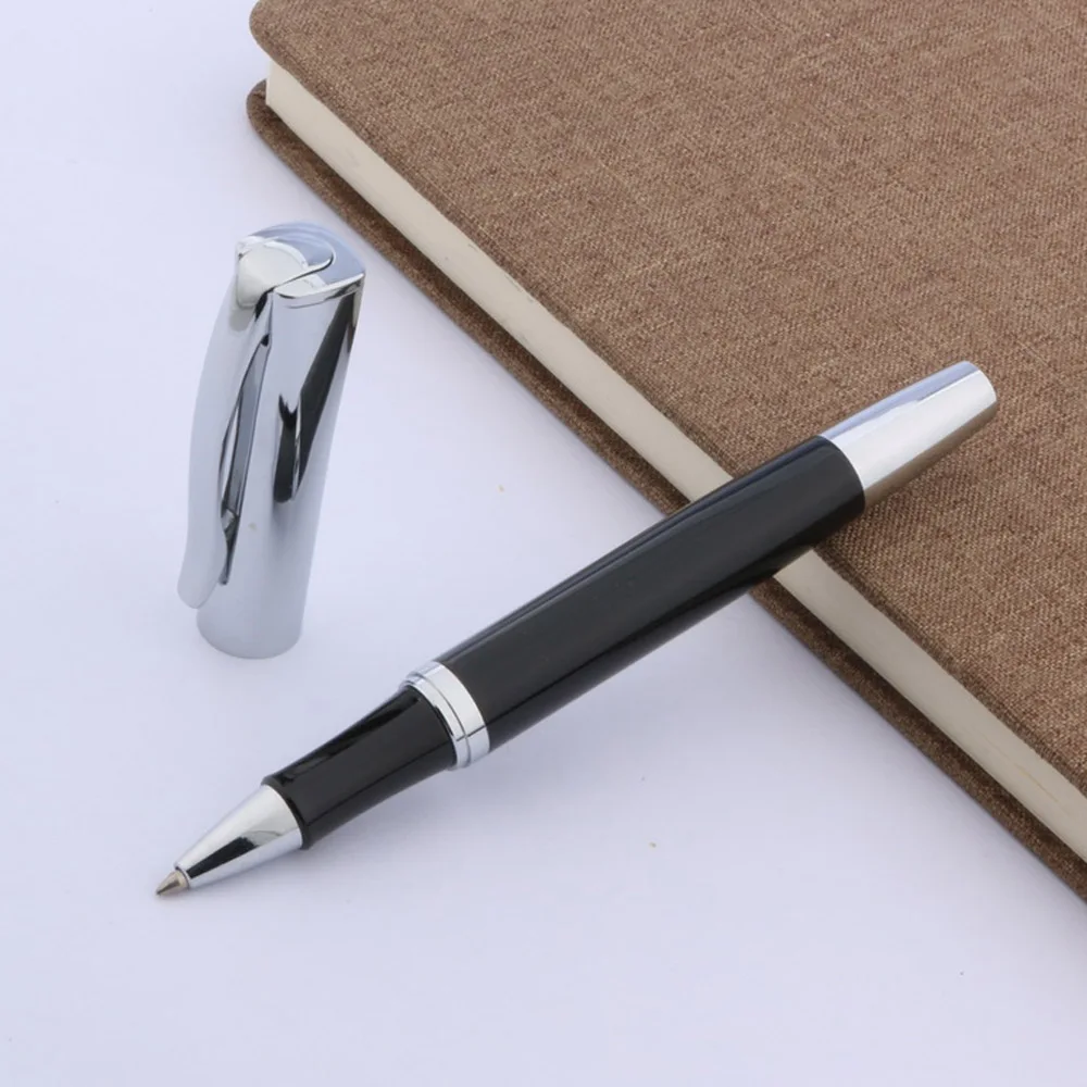 Роскошная Металлическая ручка-роллер с черным серебристым рисунком, Офисные Школьные принадлежности для письма