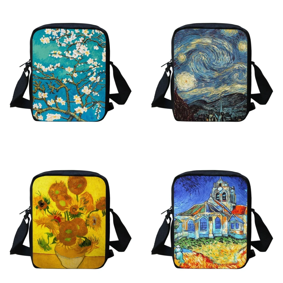 Дизайн холста с подсолнухом в стиле Ван Гога, Маленькие сумки для путешествий, сумки через плечо для девочек, женские сумки через плечо, портативные Детские школьные сумки
