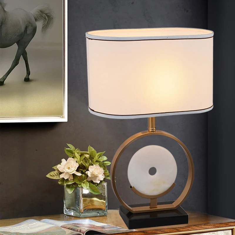 Новая настольная лампа из китайского ретро-мрамора, Роскошная лампа для спальни, Декоративная настольная лампа из ткани Nordic Creative Led Hotel Villa