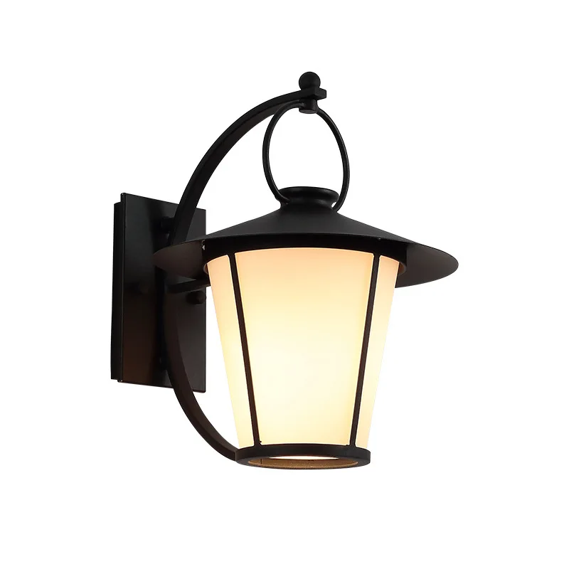 Винтажный уличный настенный светильник из кованого железа, окрашенный в черный матовый цвет, Водонепроницаемый светодиодный настенный светильник E27 с молочно-белым стеклянным абажуром Внутренний двор