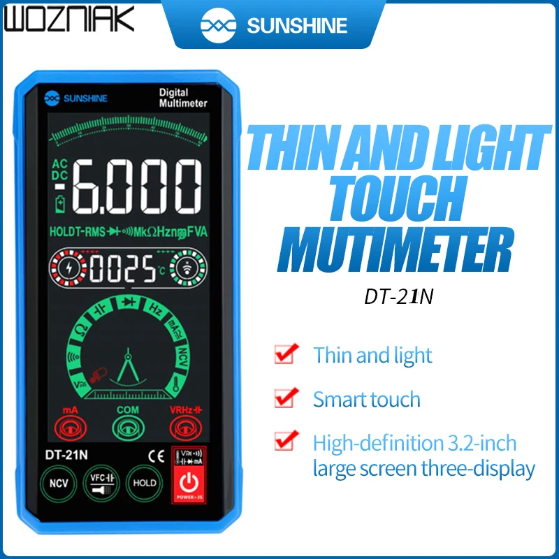 Мультиметр SUNSHINE DT-21N С Полностью Автоматическим Высокоточным Цветным Сенсорным Экраном Для Измерения Переменного Постоянного Напряжения и Сопротивления Току