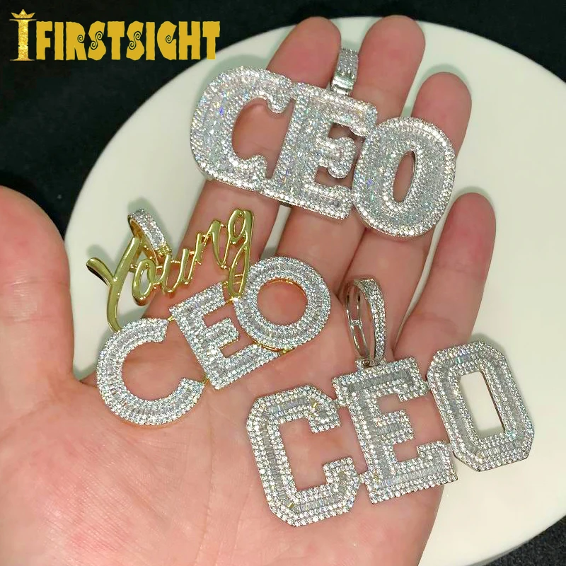 Покрытый льдом кубический цирконий большого цвета CZ Камень CEO ожерелье 5 мм теннисная цепочка с надписью CEO Кулон ожерелья Хип-хоп мужские ювелирные изделия